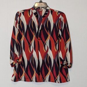 QIAO JID YI "QJY" Black/Red Pullover Blouse Top; 3/4 Sleeves; Size 14